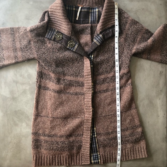 FREE PEOPLE Sweater Jacket with Plaid Trim - Picture 7 of 8